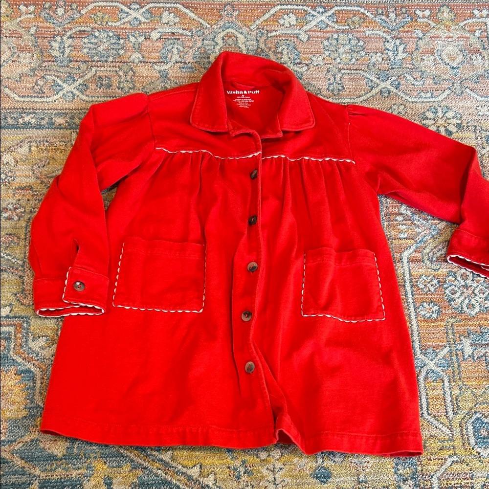 Vintage-Style Red Button-Front girls jacket with Pocket Detail by Misha and Puff